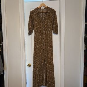 Natural Life Floral Button-Front Brown Maxi Dress